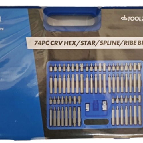 74Pc Crv Hex/Star/Spline/Ribe Bit Set