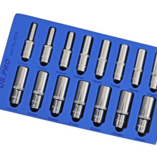 15Pc 1/2″ Dr 6Pt Deep Sockets 10-24mm In Eva Tray