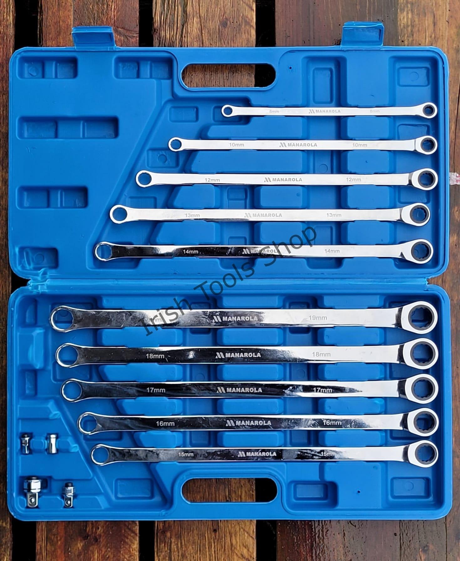 10PCS Extra Long Double Ring Ratchet Spanner