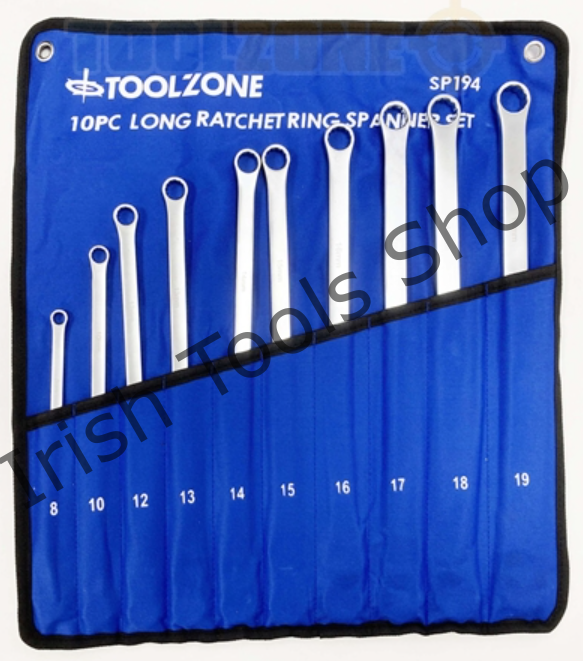 10Pc Long Ratchet Spanner Set In Pouch