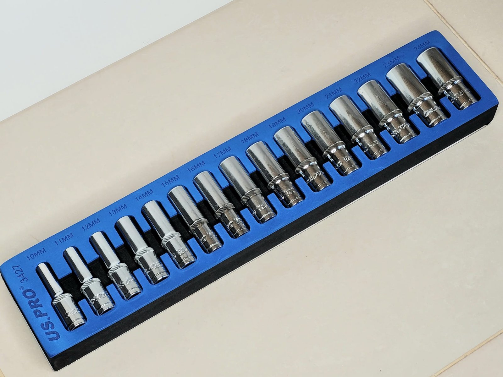 US PRO 15 Piece 1/2" Drive 12 Point Metric Deep Sockets 10-24mm