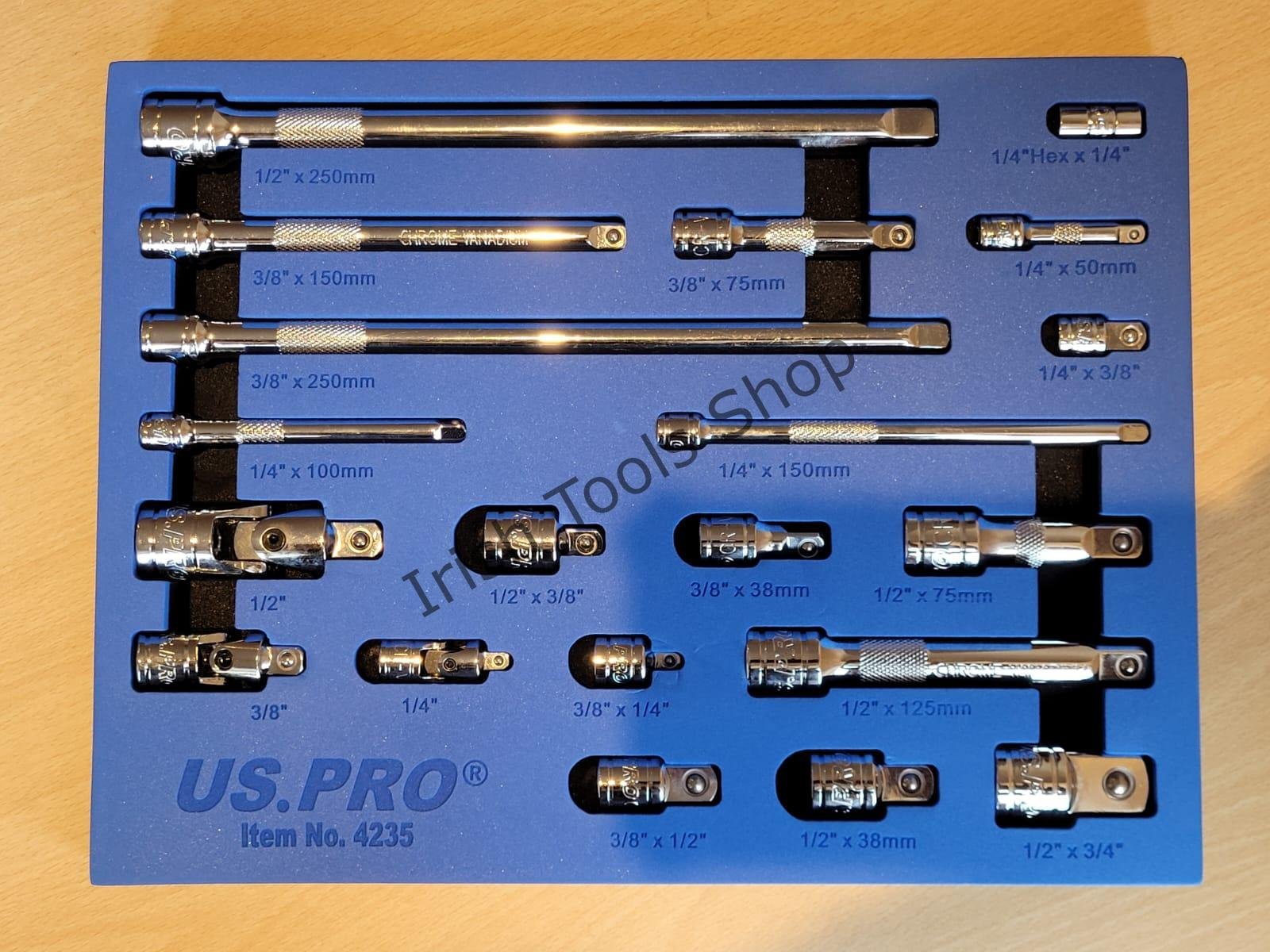 US PRO 20 Piece 1/4" 3/8" 1/2" Drive Extension Bar & Adapter Socket Set