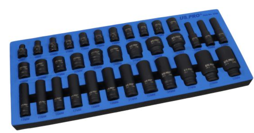 US PRO 35 Piece 1/2" Drive 6 Point Deep Shallow Impact Socket Set