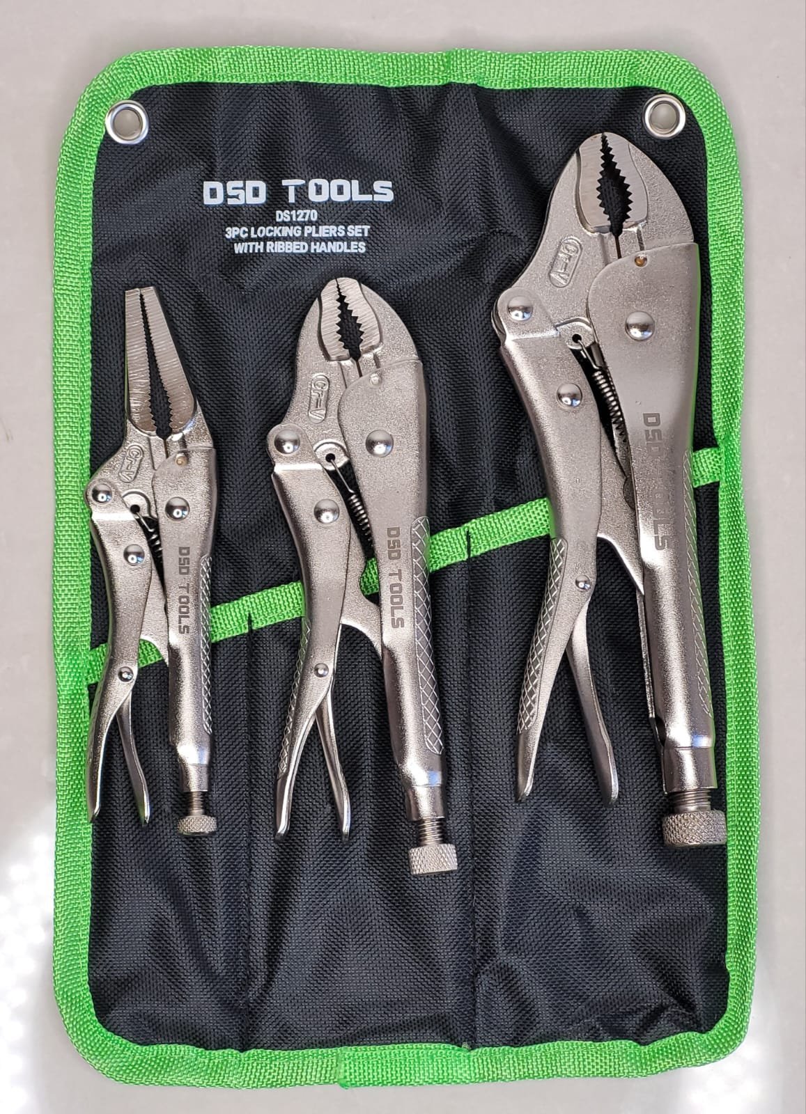 3 Piece Locking Plier Set with Ribbed Handles 6", 7" & 10"