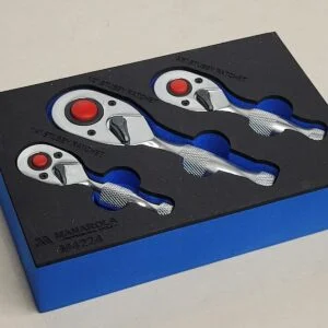 3 Piece 1/4", 3/8", 1/2" Drive Stubby Ratchet Set 90 Teeth