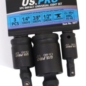 US PRO 3 Piece 1/4", 3/8" & 1/2" Drives Impact Universal Joint Set