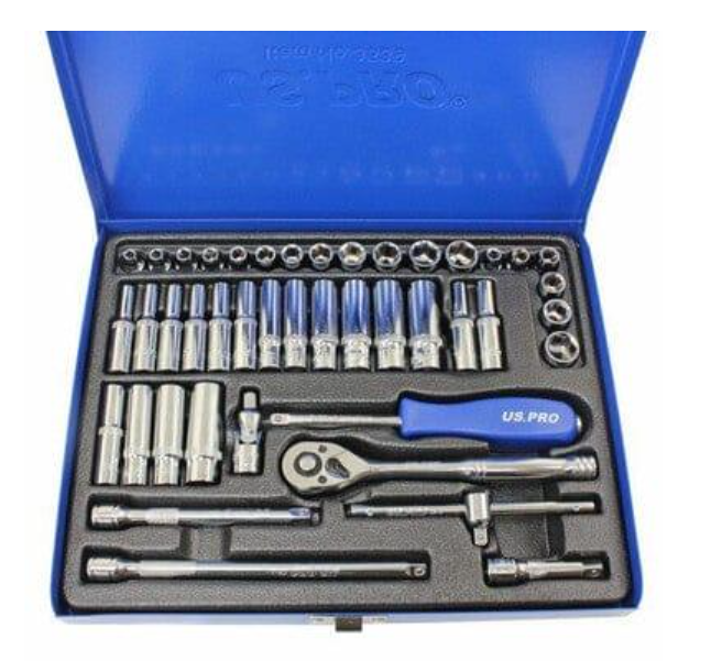 43pc 1/4" Dr Metric & AF, Imperial Socket Set, Ratchet, Bars