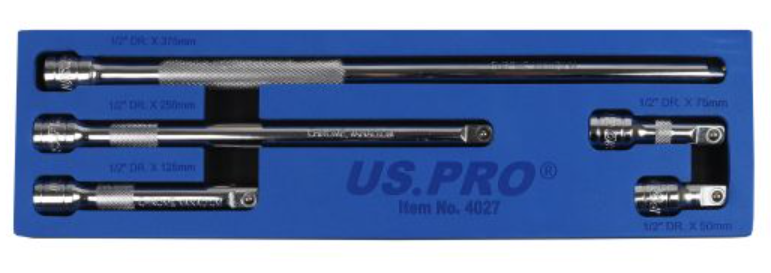 US PRO 5 Piece 1/2" Drive Extension Bar Set In EVA Storage Tray
