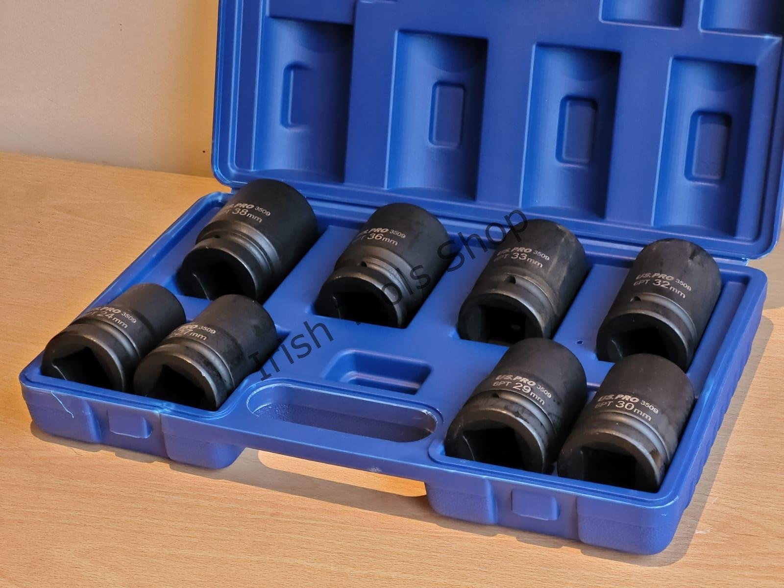 8 Piece 1" Drive Deep Metric Impact Socket Set 24-38mm