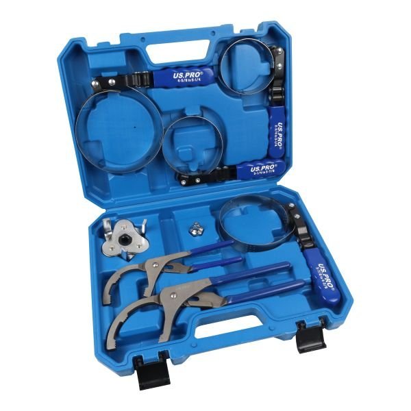 US PRO 8 Piece Oil Filter Remover Tool Kit With Universal Filter Wrench, Steel Filter Straps & Offset Filter Pliers