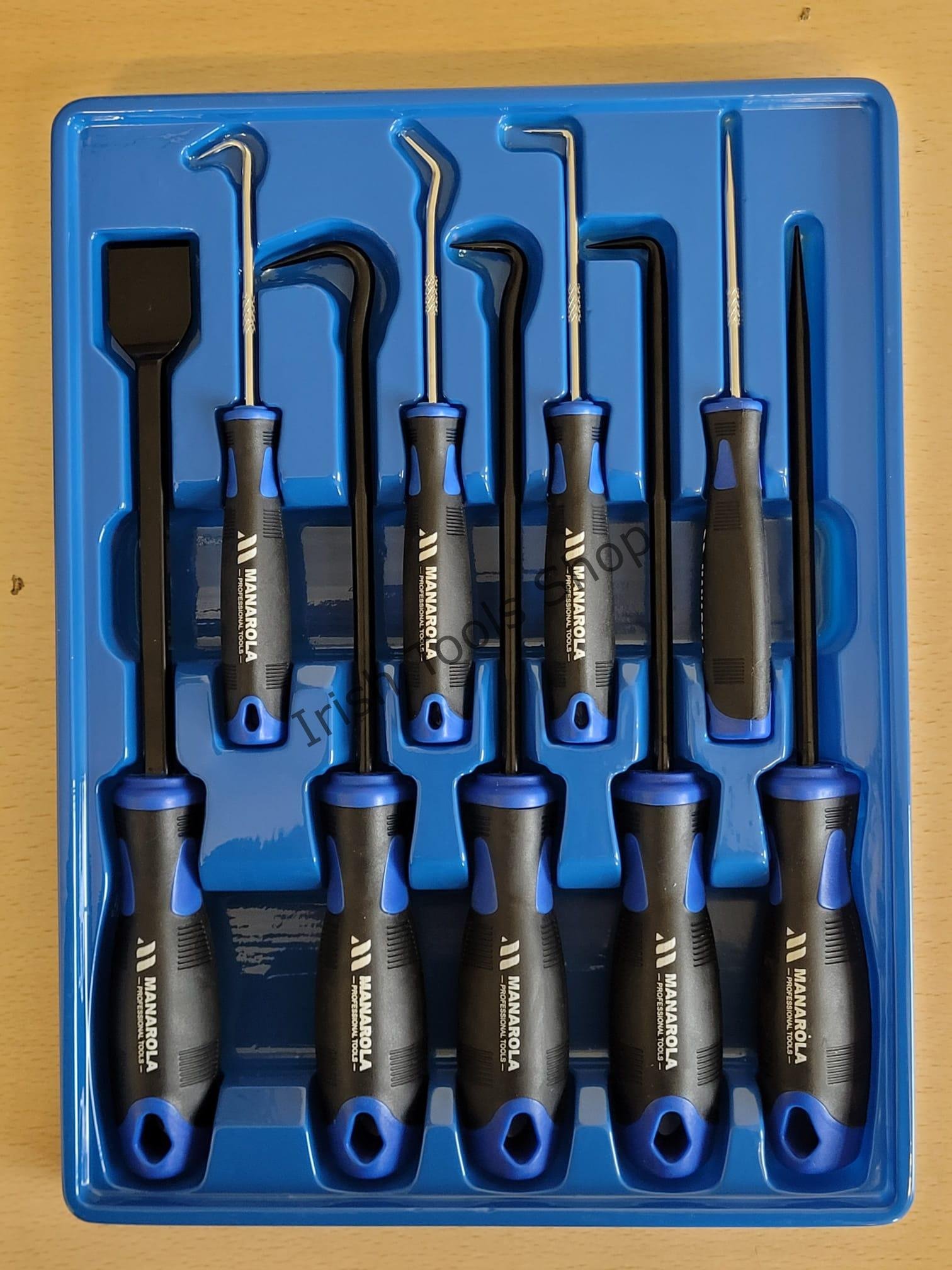 Professional 9 Pcs Scraper Pick & Hook Set | Gasket Scraper& Podger | Degree, Bent & Curved Hooks |
