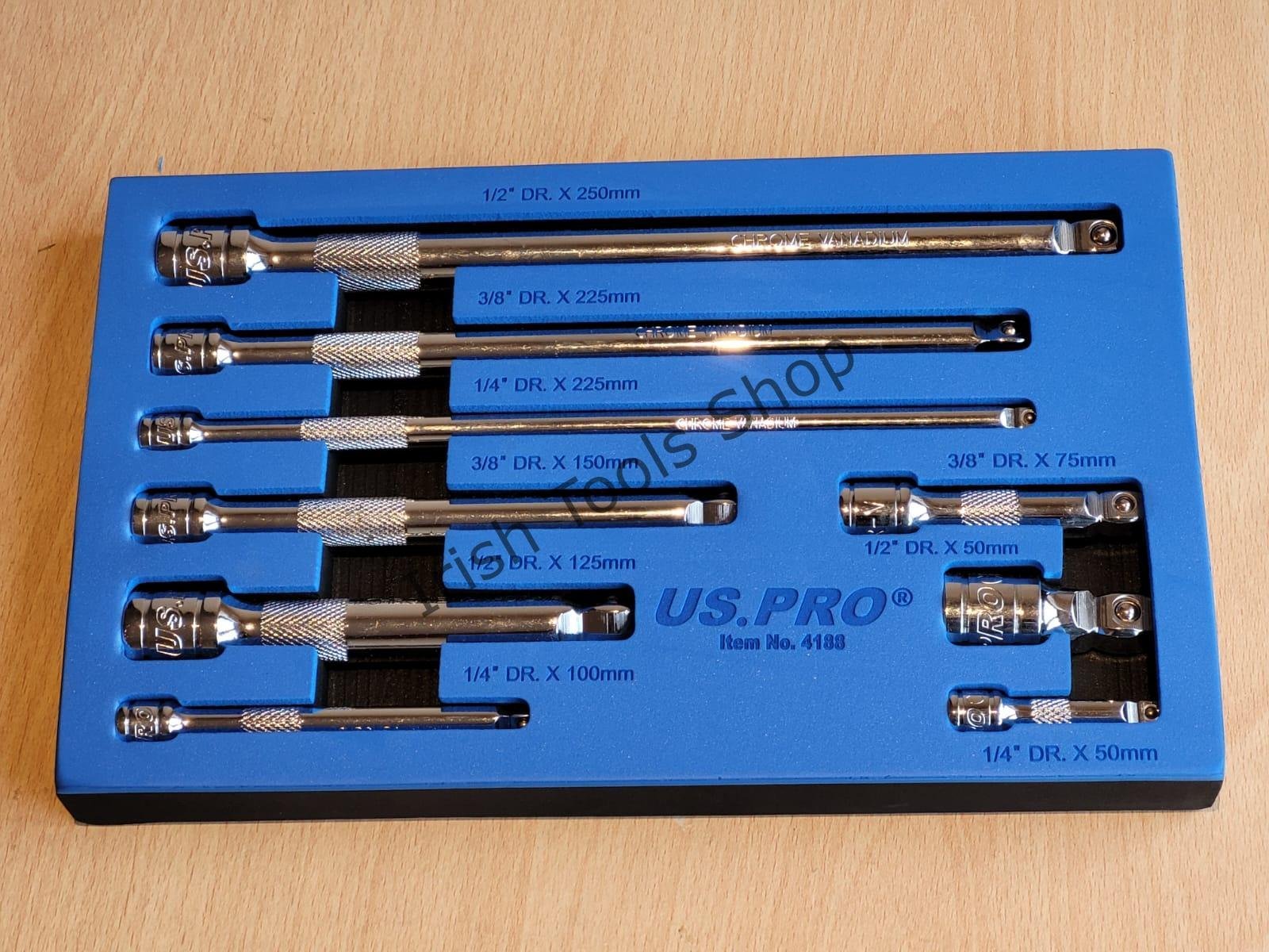 9 Piece 1/4" 3/8" 1/2" Drive Wobble Extension Bar Set