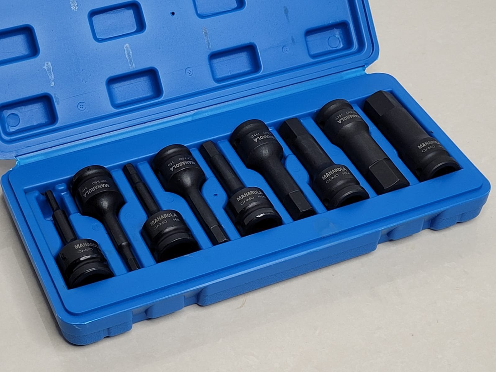 9 Piece 1/2" Drive 75mm Long Impact Hex Socket Bit Set H4 - H19