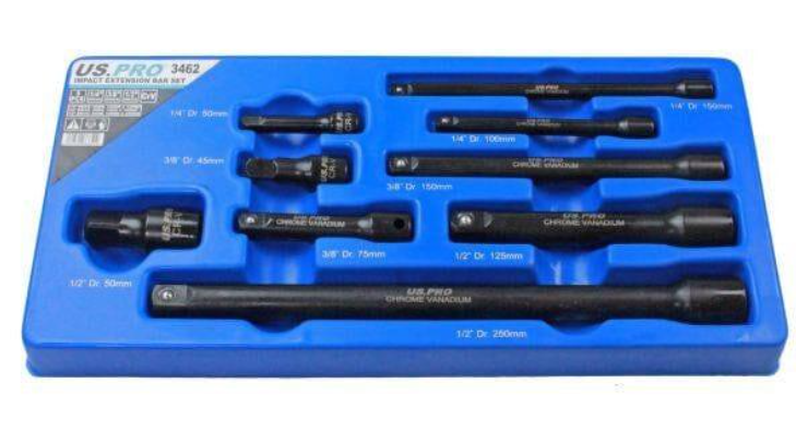 9pc 1/4" 3/8" 1/2" dr Impact Extension Bar Set For Sockets
