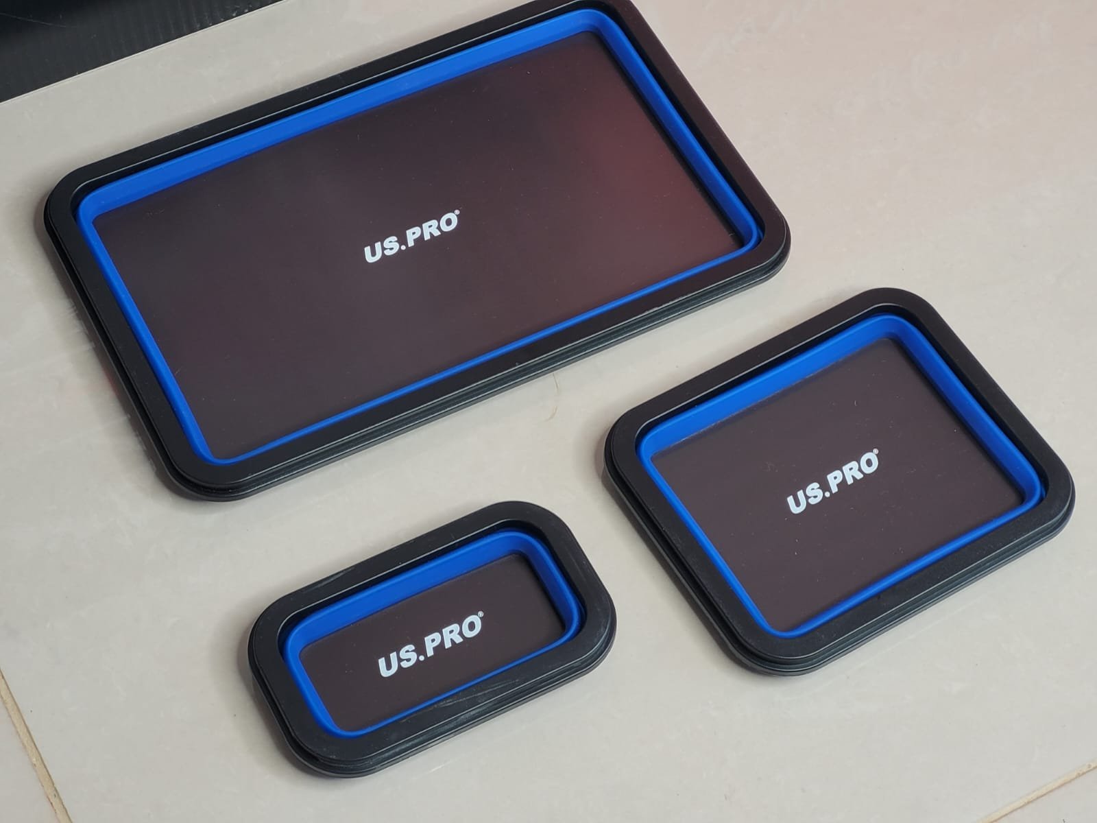 US PRO Set Of 3 Oil Resistant Collapsible Blue Magnetic Parts Tray