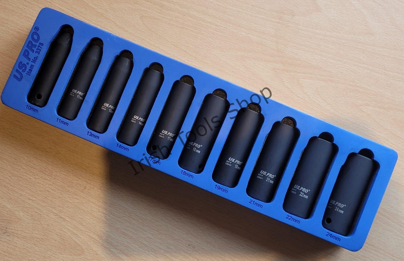 10Pc 1/2" Drive Deep Metric Impact Socket Set 10 - 24mm