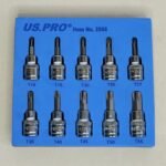 US PRO 10 Piece 3/8" Drive 48mm Long Star Bit Sockets | T10 - T55