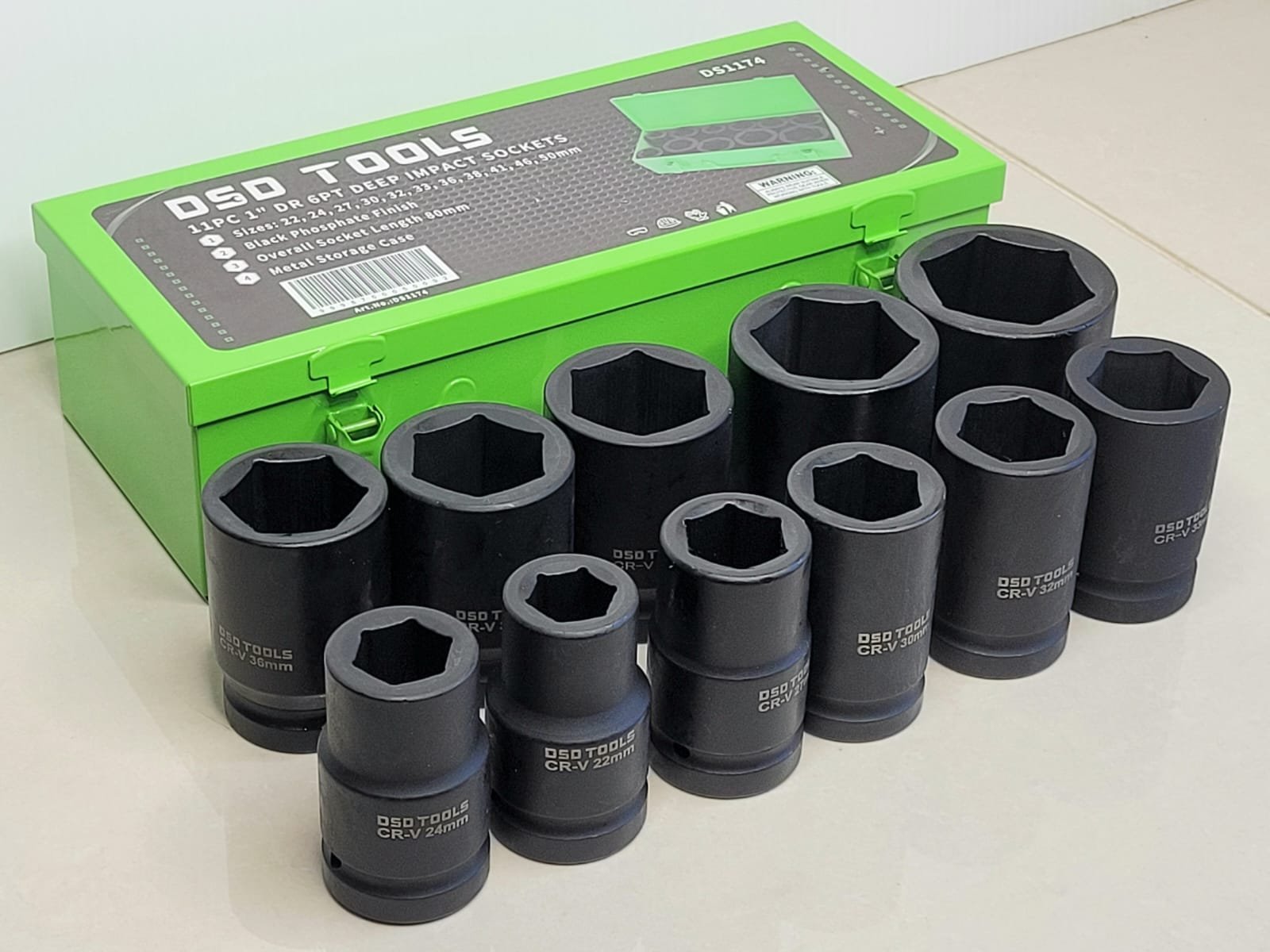 11 Piece 1" Drive 6 Point Deep Impact Socket Set | Length 80mm | 22, 24, 27, 30, 32, 33, 36, 38, 41, 46, 50mm