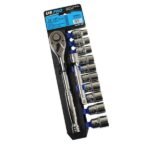 US PRO 12PC 1/2" Drive Metric Socket Set 10 - 21MM With Reversible Ratchet & Extension Bar