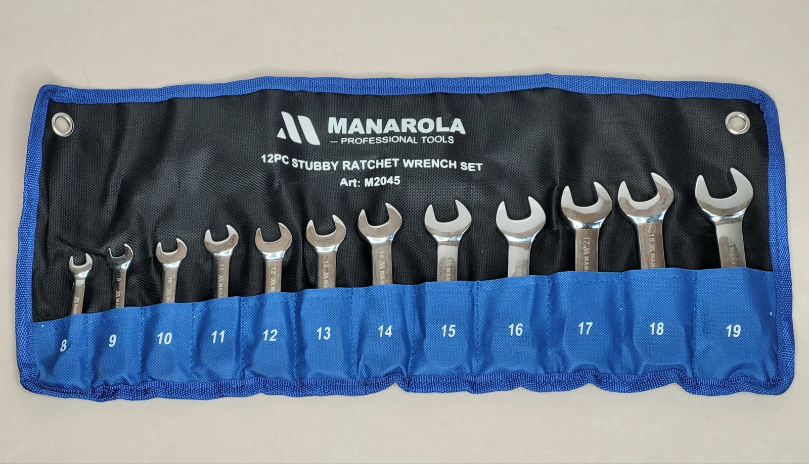 12 Piece Stubby Ratchet Combination Spanner Set Metric 8-19mm