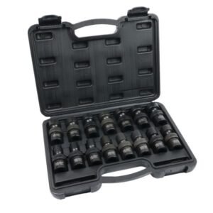 US PRO 15 Piece 1/2" Drive Metric Sized Swivel 360° Shallow Impact Socket Set Ideal For Confined Spaces