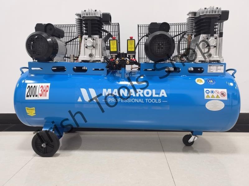Portable 200 Litre 2 x 3HP 8 CFM Electric Air Compressor Double Pump 8 Bar