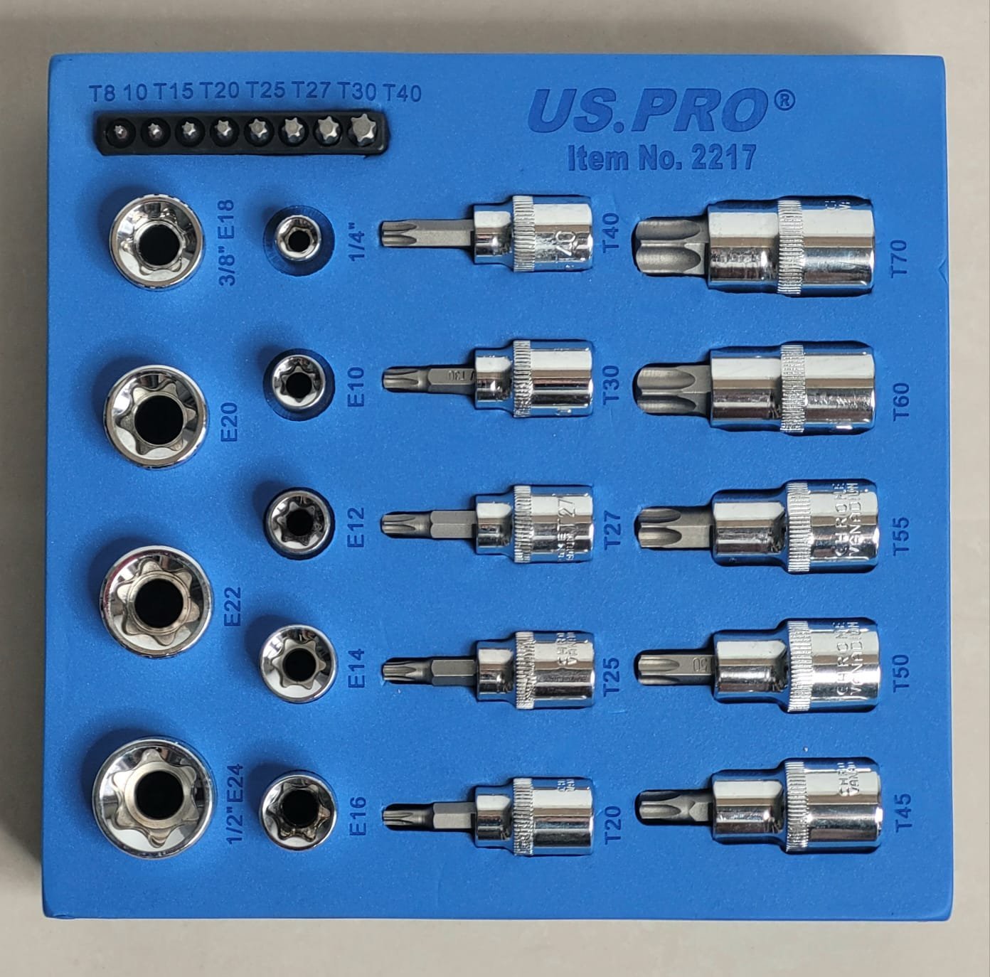 US PRO 27 Piece 3/8" & 1/2" Drive Torx Sockets & Bits Sets