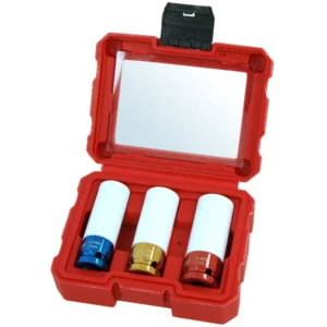 3Pc 1/2" Drive Impact Socket Set With Thin Wall & Protective Sleeves 17mm, 19mm, 21mm