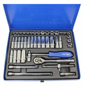 43pc 1/4" Dr Metric & AF, Imperial Socket Set, Ratchet, Bars