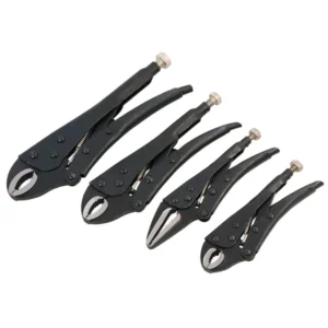 4 Pc Locking Plier / Grip Wrench Set - Curved Jaw & Long Nose Type