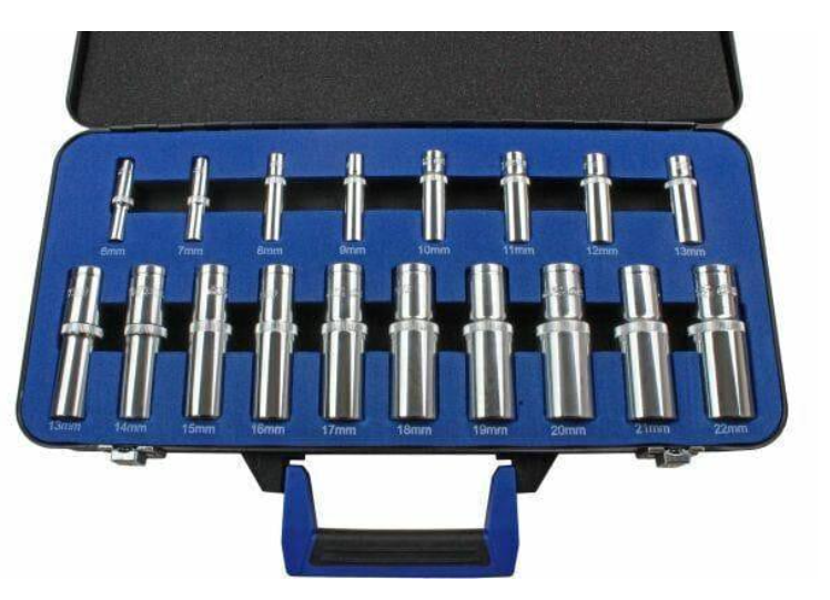 6pt 18pc 1/4" & 1/2" DR Deep Socket Set 6 - 22mm