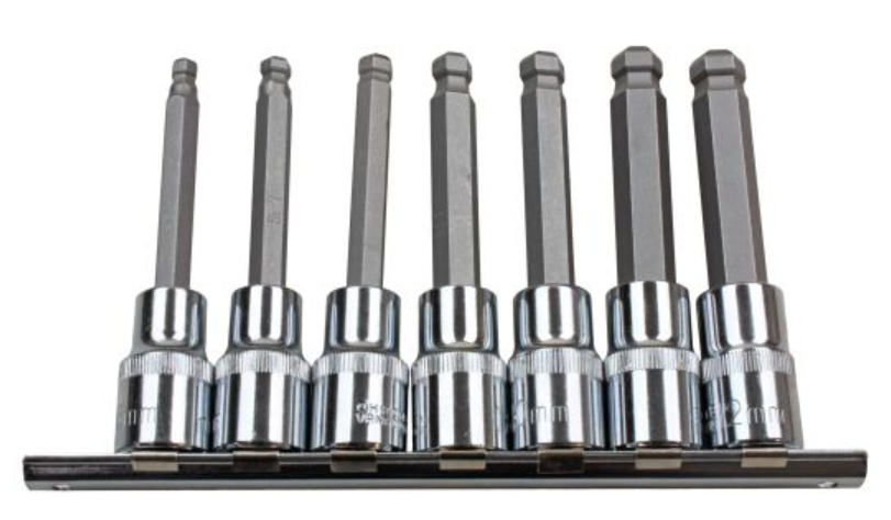 US PRO 7 Piece 1/2" Drive 100mm Long Metric Ball End Hex Bit Sockets On Rail
