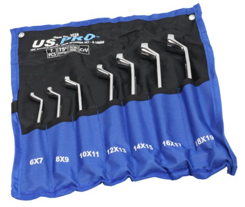 US PRO 7 Piece Double Offset Ring Spanner Set 6-19mm | 75 Degree Offset