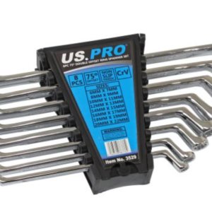 US PRO 8 Piece Double Offset Ring Spanner Set 6 - 22mm | 75 Degree Offset | Non-slip Finish