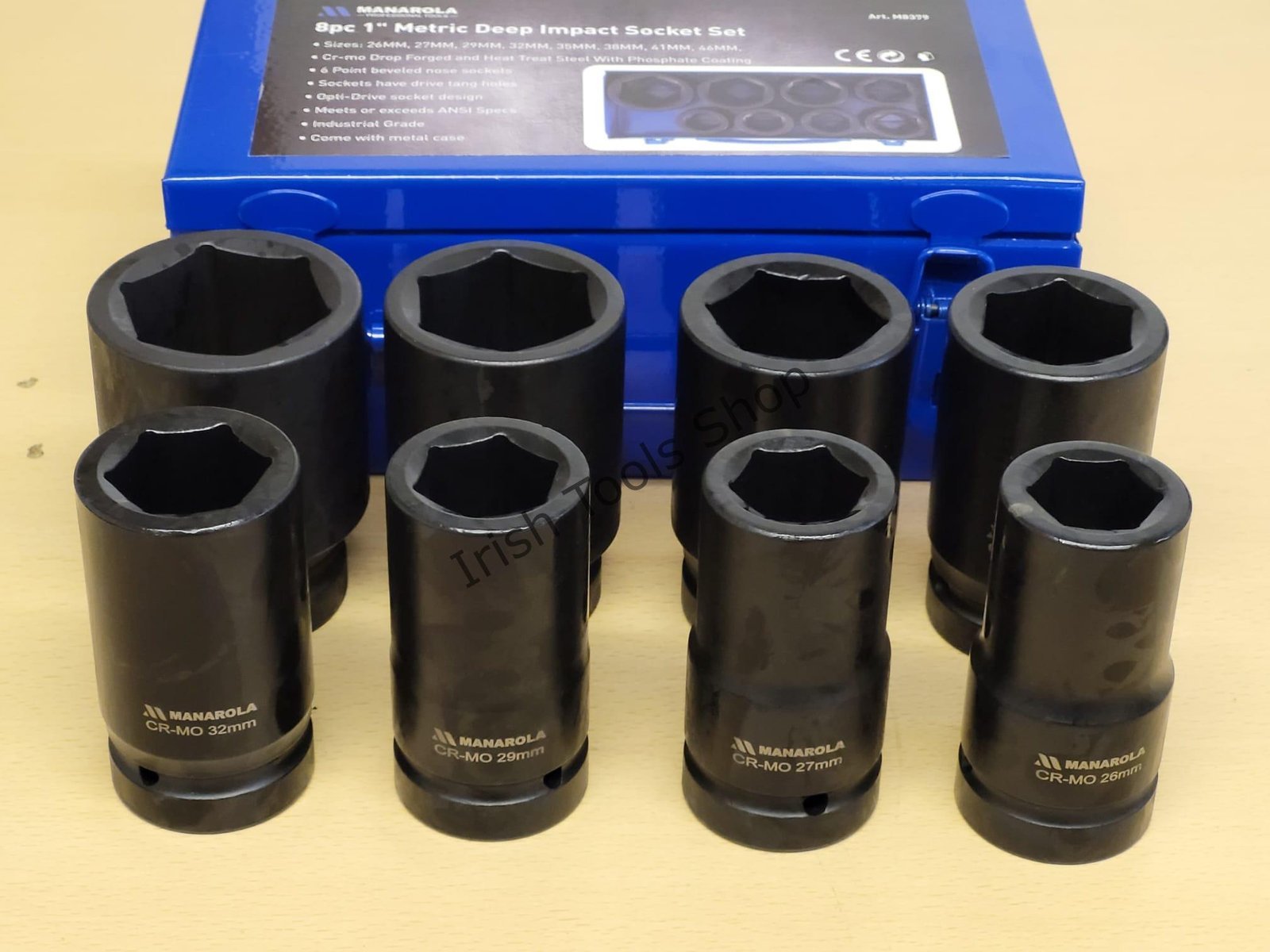 Industrial Grade 8pc 1" Drive 6 Point Metric Deep Impact Socket Set 26 - 46mm