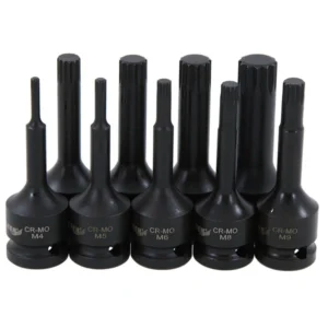 9 Piece 1/2" Drive 75mm Long Impact Spline Socket Bit Set