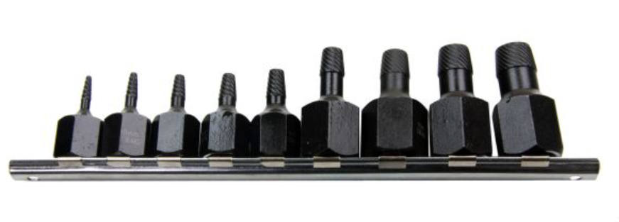US PRO 9 Piece 3/8" & 1/2" Drive Stud or Bolt Extractor Set On Rail