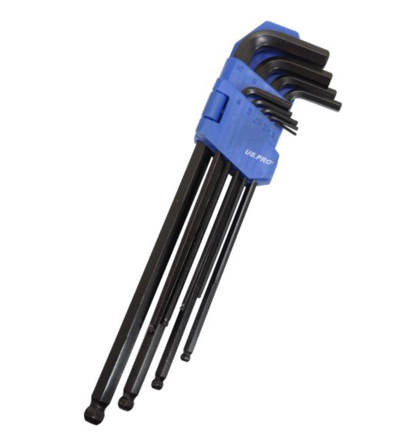 US PRO 9 Piece Extra Long Metric Ball End Hex Key Set | 1.5mm - 10mm