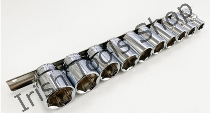 10 Price 1/2" Drive Imperial Shallow Socket Set With Storage Rail