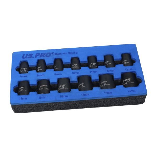 13 Piece 3/8" Drive Metric Shallow Impact Socket Set 7 -19mm