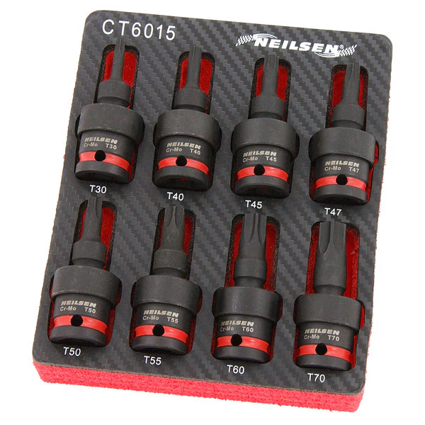 Neilsen 8 Piece 1/2" Drive Universal Star Bit Driver Impact Socket Set